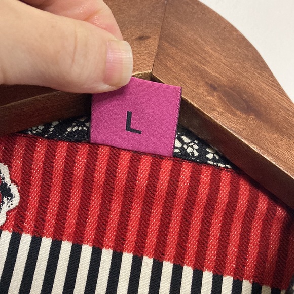 Save the Queen Blazer Womens Large Black White Red Floral Stripe Sheer Stretch - Picture 14 of 15